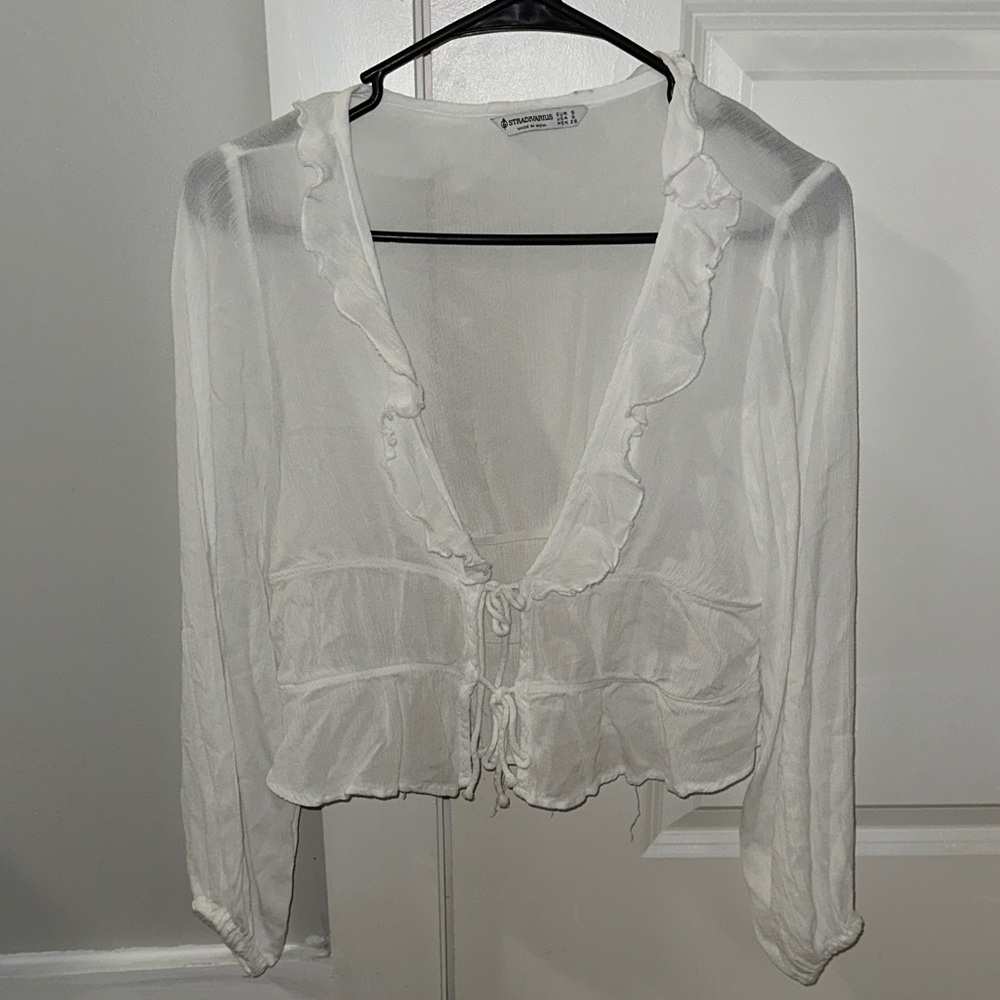 Stradivarius White Sheer Blouse with Ruffles